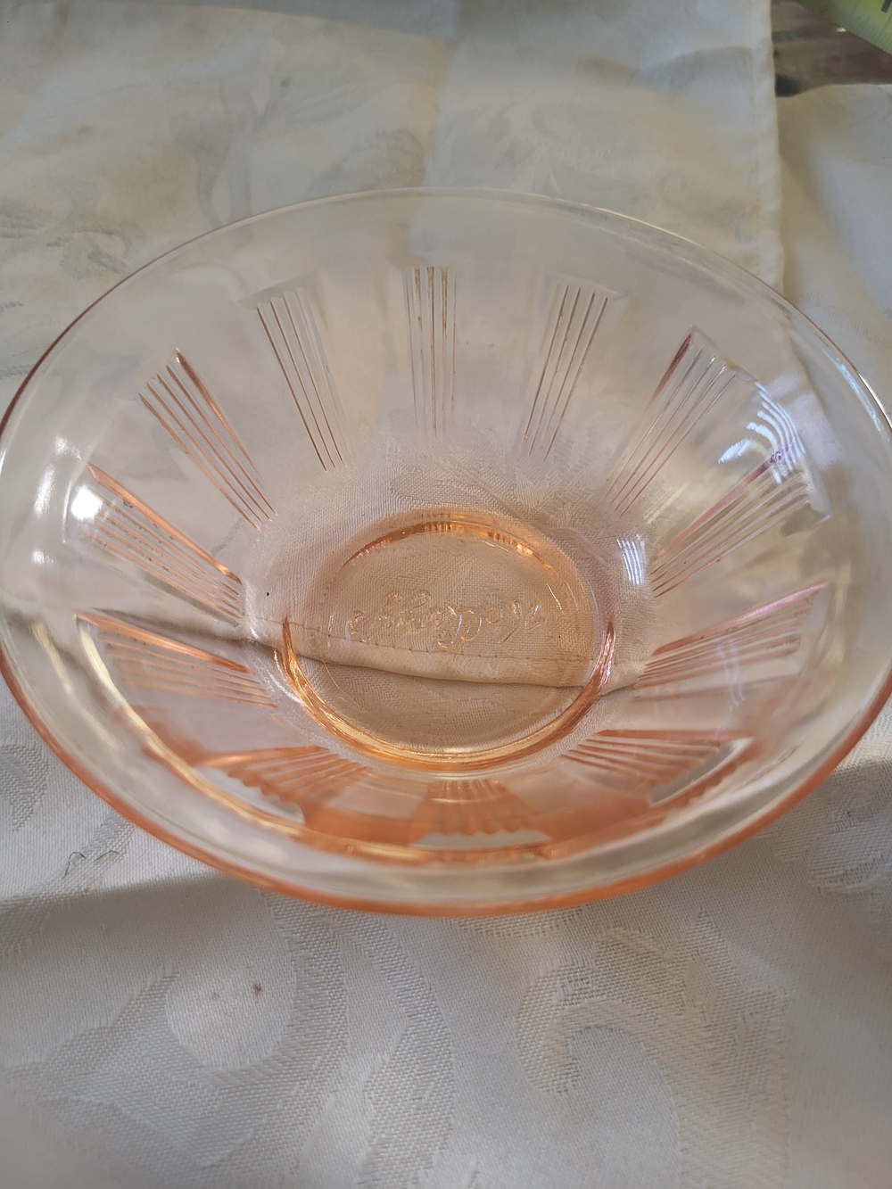 Vintage Depression Glass Pink 'Kellogg's' Cereal Bowl, 5 1/2' Wide.”